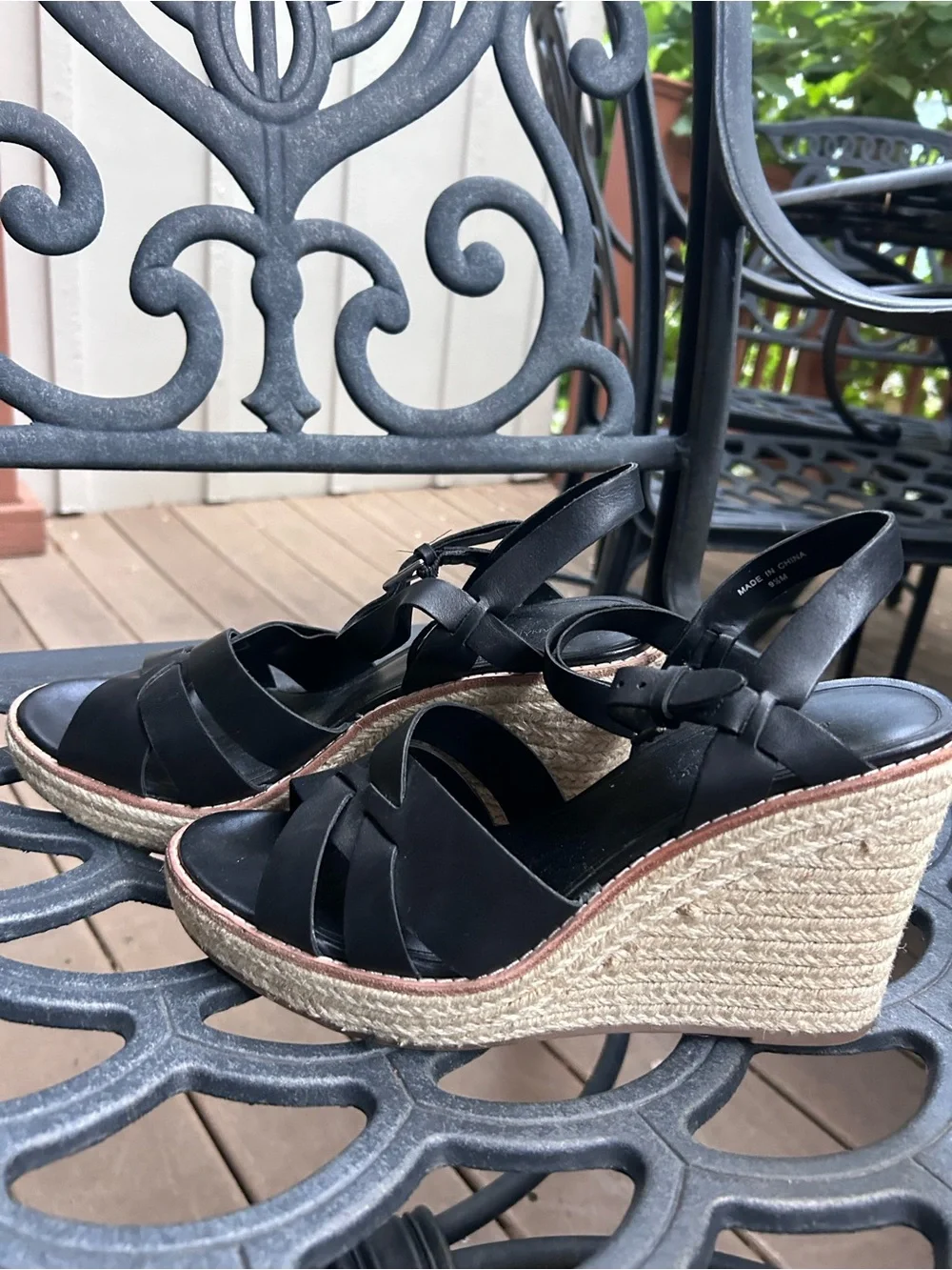 Black Espadrille Wedge Sandals - Women size 8.5 excellent condition